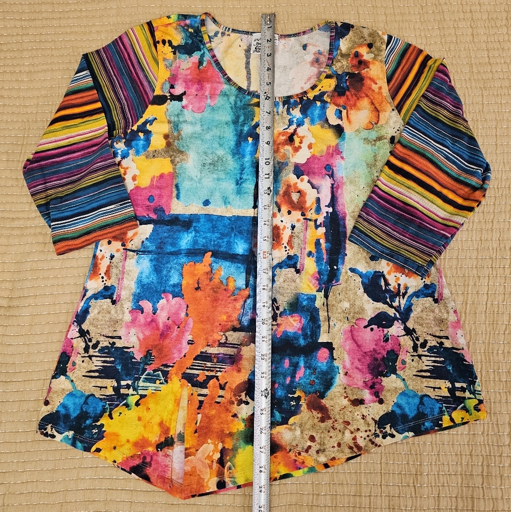 Parsley & Sage Colorful Abstract Artsy‎ Print Top Asymmetrical Wearable Art - Picture 5 of 7